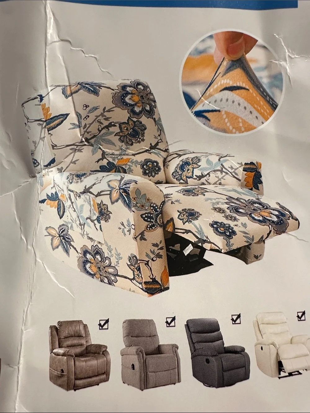 4-Piece Floral Recliner Slipcover Set - Blue & Yellow Floral